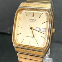 CASIO カシオ MQ-518 腕時計 アナログ クオーツ カレンダー ゴールド文字盤 ステンレススチール 3針 メタルバンド デイデイト スクエア_画像3