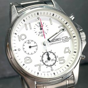 希少 SEIKO セイコー 7T92-0BB0 腕時計 アナログ クオーツ ホワイト文字盤 クロノグラフ カレンダー メンズ 新品電池交換済み 動作確認済み