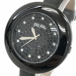  beautiful goods Folli Follie Folli Follie WF0Y009SS wristwatch quarts rhinestone black silver round new goods battery replaced operation verification settled box attaching 