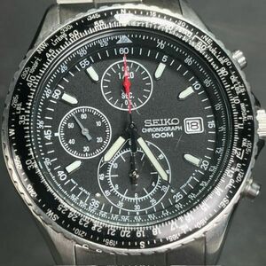 SEIKO セイコー パイロット SND253P1 クロノグラフ 腕時計 クオーツ ブラック 海外モデル メタルベルト カレンダー メンズ ラウンド