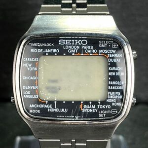 SEIKO セイコー WORLD TIME ワールドタイム A708-5000 メンズ 腕時計 デジタル クオーツ スクエア ブラック文字盤 シルバー ステンレス