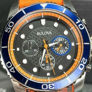 新品 BULOVA ブローバ 腕時計 クォーツ ブラック クロノグラフ 98A204 アナログ ステンレス オレンジ シリコンバンド メンズ ラウンド
