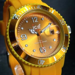 ICE WATCH アイスウォッチ 腕時計 アナログ クオーツ カレンダー 3針 オレンジ文字盤 イエロー シリコンバンド 新品電池交換済 動作確認済