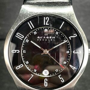 SKAGEN スカーゲン 233XXLSLB 腕時計 アナログ クオーツ カレンダー 3針 ブラック文字盤 メンズ レザーベルト 新品電池交換済み 動作確認済