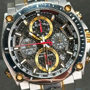 美品 BULOVA ブローバ PRECISIONIST プレシジョニスト 98B228 腕時計 クオーツ アナログ クロノグラフ ブラック×ゴールド文字盤 稼働品