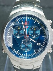 美品 GUESS ゲス STEEL スチール I113028G2 アナログ クォーツ 腕時計 ブルー文字盤 クロノグラフ カレンダー メタルベルト ステンレス