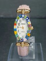 VENICE ヴェネチアングラス アナログ クォーツ 腕時計 カラフル かわいい ホワイト文字盤 スモールサイズ レザーベルト 新品電池交換済み_画像2