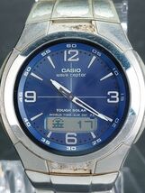 CASIO カシオ WAVE CEPTOR ウェーブセプター WVH-100J メンズ デジアナ 電波ソーラー 腕時計 薄型 ブルー文字盤 メタルベルト 動作確認済み_画像1