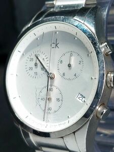 CK Calvin Klein カルバンクライン K22371 アナログ クォーツ 腕時計 ホワイト文字盤 クロノグラフ デイトカレンダー 新品電池交換済み