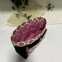 【少し大きめ】バッグインバッグ◆くすみピンクのモロッカン&ブラック帆布◆ハンドメイド_画像6