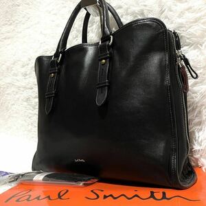 * beautiful goods * Paul Smith business bag briefcase hand shoulder 2way all leather Logo plate 3. black men's commuting going to school A4 PC