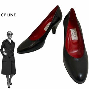 OLD CELINE オールドセリーヌCELINE PARIS VINTAGE セリーヌ パリス ヴィンテージ 80s MADE IN ITALY レザーヒールパンプス 35 アーカイブ