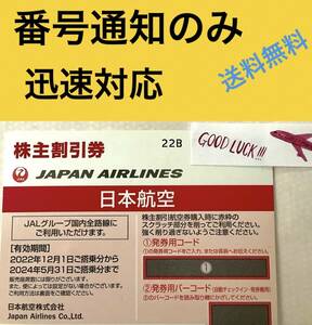株主優待券 日本航空 有効期限 2024年5月31日ご搭乗分まで 【1枚】 番号通知のみ
