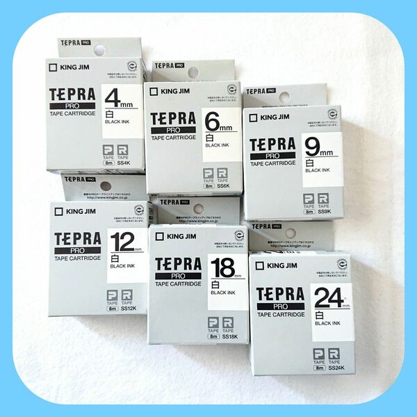 テプラテープ キングジム テプラPRO 純正品 パステル白の4・6・9・12・18・24㎜の6サイズセット【PとRの両機種に対応】