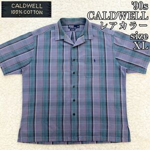 90s CALDWELL レアカラー開襟半袖シャツ XL ポロバイラルフローレンPOLO by ralph lauren コールドウェル sportsman チェック柄