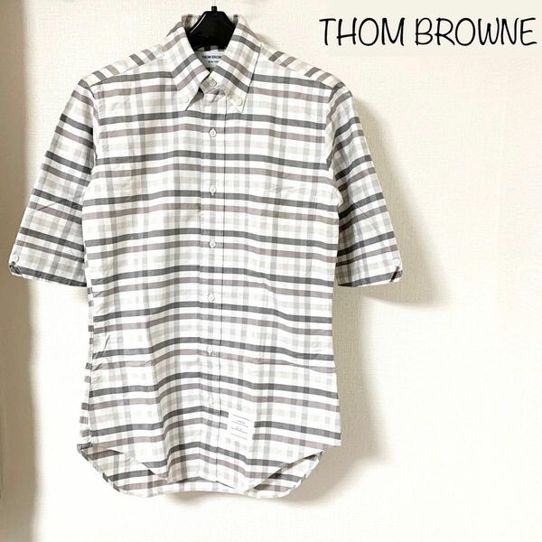 THOM BROWNE チェック柄 ボタンダウン 半袖シャツ USA製 サイズ0