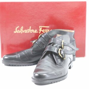 Salvatore Ferragamo フェラガモ ストラップ ショートブーツ サイズ 6 1/2 ブラック 黒 レザー 靴 レディース 5153-HAの画像1