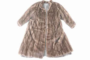 SAGAMINK サガミンク ROYAL ロイヤル 毛皮 ファー コート ロング サイズ13 ブラウン系 裏地 刺繍 レディース 5372-NA