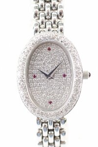 SIGNORETTIsinyoretiK18WG pure gold diamond bezel face gross weight 56 quartz 2 hands oval lady's wristwatch 5591-HA