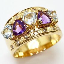 豪華!!＊JEWELRY MAKI(ジュエリーマキ) K18天然アクアマリン/天然アメシスト/天然ダイヤモンドリング＊m 約6.8g jewelry ring EE8/EE8_画像1