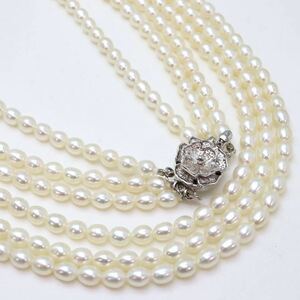 ＊本真珠3連ロングネックレス＊m 約56.4g 約67.0cm パール pearl necklace jewelry silver CE0/DA0