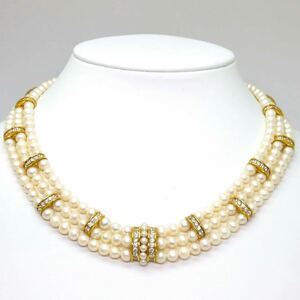 ＊本真珠3連ネックレス＊m 約63.9g 約41.0cm パール pearl necklace jewelry silver CF0/DA0