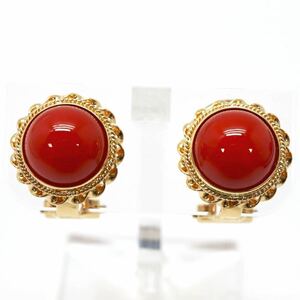 ソーティング付き!!＊K18天然本珊瑚イヤリング＊m 約3.5g coral コーラル jewelry ジュエリー earring EB7/EB7