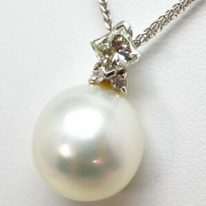 美品!!＊K18WG南洋白蝶真珠/天然ダイヤモンドペンダント＊m 約8.0g パール South sea pearl diamond jewelry pendant necklace EF7/EG6の画像1