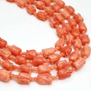 ＊天然本珊瑚2連ロングネックレス＊m 約87.1g 約69.0cm coral コーラル jewelry necklace ジュエリー silver 彫刻 CG5/DC0