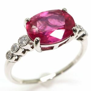 ソーティング付き!!＊K18WG天然ルビー/天然ダイヤモンドリング＊m 約3.6g 17.0号 ruby diamond jewelry ring 指輪 EC1/EC6