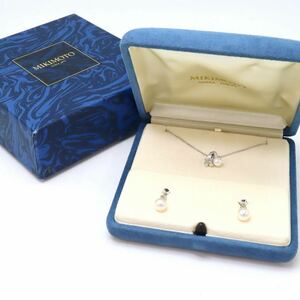  beautiful goods!! box attaching!!*MIKIMOTO( Mikimoto )K18WG Akoya book@ pearl / natural diamond pendant * Akoya book@ pearl earrings *m 7.1g jewelry EE5/EF5