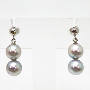 良品!!＊K14WGアコヤ本真珠ピアス＊m 約3.4g 約7.5~8.0mm pearl pierce earring jewelry DB1/DB1