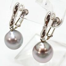 ＊K14WG南洋黒蝶真珠/天然ダイヤモンドイヤリング＊m 5.7g Black Butterfly Pearl diamond earring jewelry EA7/EA8_画像2