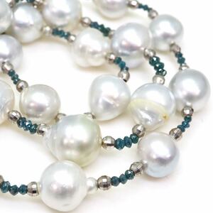 ＊南洋白蝶真珠/天然ダイヤモンドネックレス＊m 約31.2g パール South sea pearl diamond jewelry pendant necklace DA0/DB0