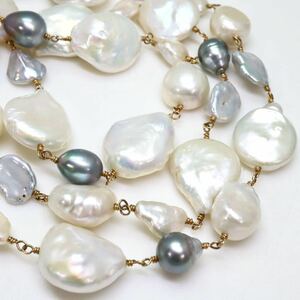 ＊K10本真珠ロングネックレス＊m 約70.8g 約74.0cm パール pearl necklace jewelry DG0/EH0