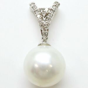 良品!!＊K18WG南洋白蝶真珠/天然ダイヤモンドペンダントトップ＊m 約4.2g South sea pearl diamond jewelry pendant necklace ED0/ED0