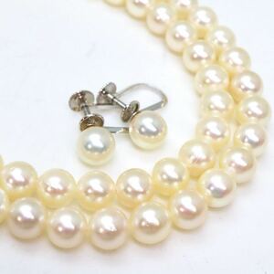 良品!!＊アコヤ本真珠ネックレス/K14WGイヤリング＊j 約29.0g 約6.0~6.5mm珠 pearl jewelry necklace silver DG0/EA0