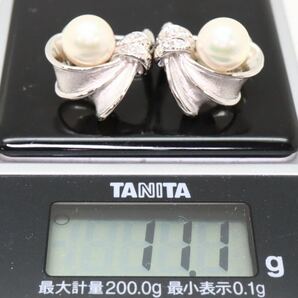 大珠!!美品!!＊Pt900/K14WGアコヤ本真珠/天然ダイヤモンドイヤリング＊m 約11.1g 約8.0mm パール pearl earring jewelry EE0/EE1の画像8