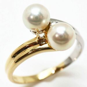  superior article!!*TASAKI( Tasaki Shinju )K18/Pt900 Akoya book@ pearl / natural diamond ring *m approximately 2.9g 11.5 number 5.0~5.5mm. pearl pearl ring ring EB5/EB8