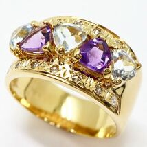 豪華!!＊JEWELRY MAKI(ジュエリーマキ) K18天然アクアマリン/天然アメシスト/天然ダイヤモンドリング＊m 約6.8g jewelry ring EE8/EE8_画像2