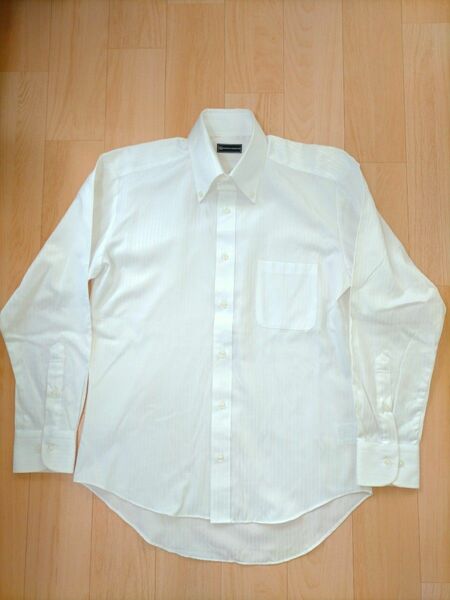 ワイシャツ 長袖 光沢白 ストライプ ３９－８２