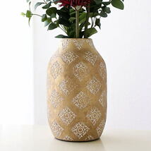 花瓶 おしゃれ 陶器 フラワーベース 花器 直径15×高さ26cm かわいい 陶器のベース MOROSアラベスク_画像1