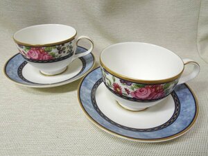 ROYAL DOULTON/ ロイヤルドルトン■センテニアルローズ 花柄 金彩 ティーカップ＆ ソーサー 2客 ペア イングランド製 珈琲