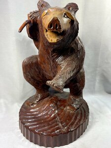 伝統工芸 クマの木彫り 全長約50cm ｜置物 オブジェ 熊 動物 ◇管理番号：8