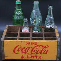 あ//A7583【昭和レトロ】 Coca Cola コカ・コーラ　ホームサイズ　ボトルケース(木箱)　ガラス瓶　空き瓶 まとめて5本　当時物_画像1