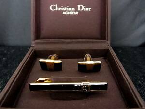 ■新品N■№0627 【Dior】ディオール【ゴールド・ブラック】 カフス＆ネクタイピン タイピン セット♪