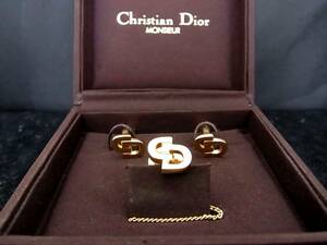 # new goods N#N0639 [Dior] Dior [ Gold ] cuffs & necktie pin tiepin ( tie tack ) set!