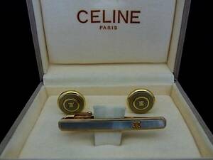 ■美品■№0171 セリーヌ【ＣＥＬＩＮＥ】【ゴールド・シルバー】■カフス＆ネクタイピン タイピン セット♪