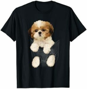 シーズー ポケットに入った子犬 Tシャツ Tシャ