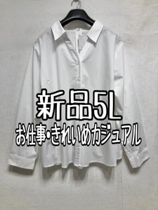 新品☆5L白系♪シンプルデザイン♪スキッパーシャツ♪うす手☆a660